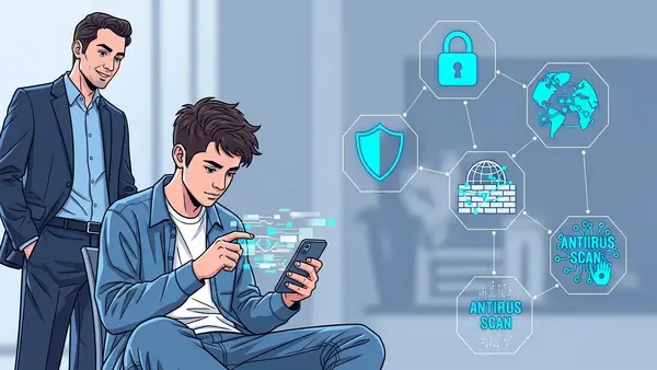 high school student using smartphone independently with parent in background