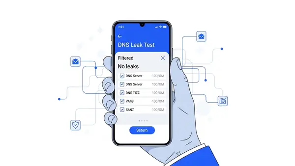 smartphone showing DNS leak test results displaying filtered DNS server addresses