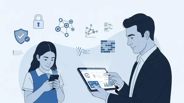 middle school student using smartphone while parent reviews monitoring app on tablet