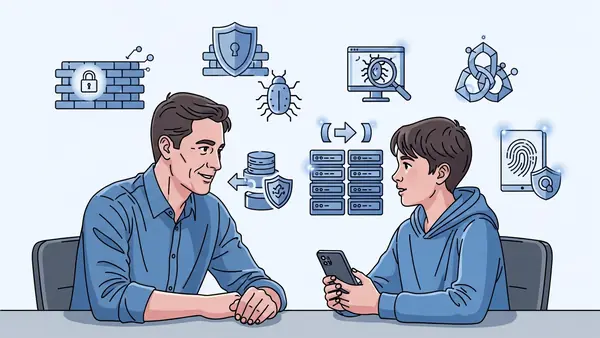 parent and teenager having serious but calm conversation about smartphone safety