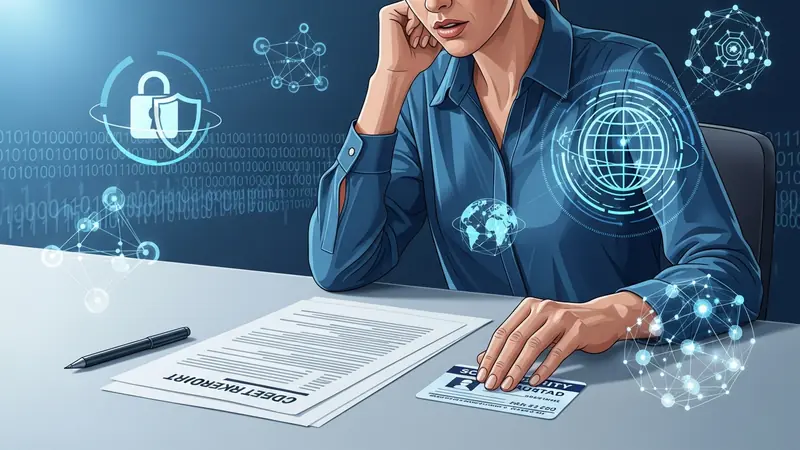 worried parent reviewing credit report documents with child's social security card on desk